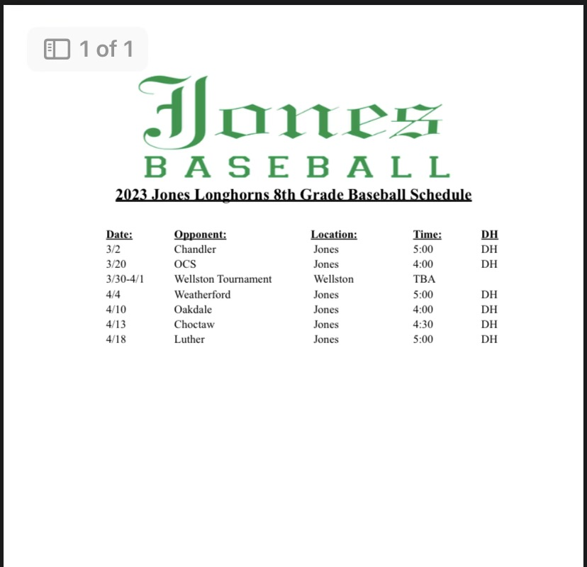 22-23 8th grade Baseball Schedule