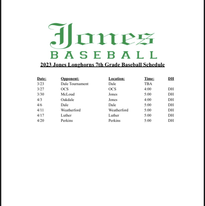 22-23 7th grade Baseball Schedule
