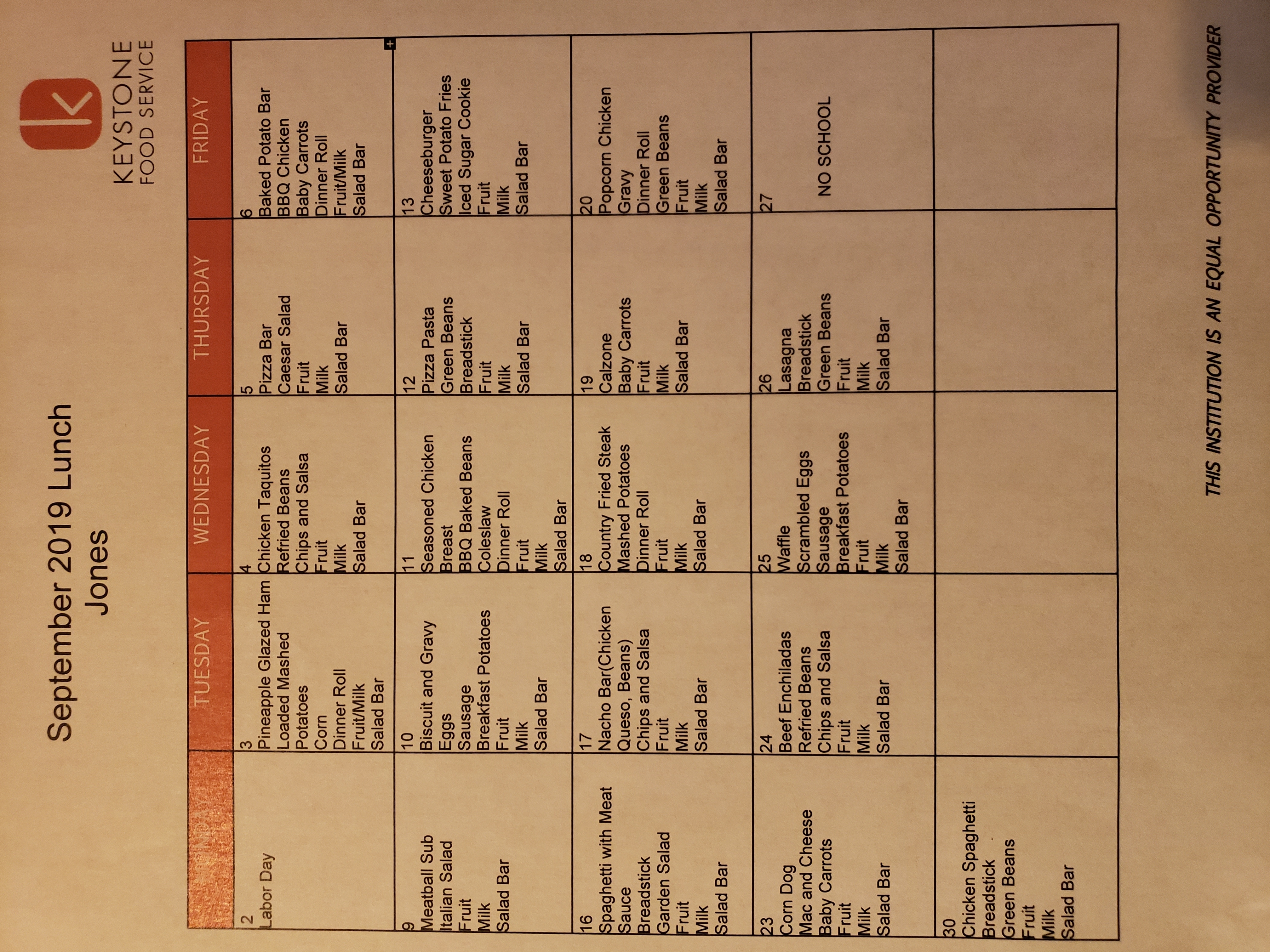 September's Menus